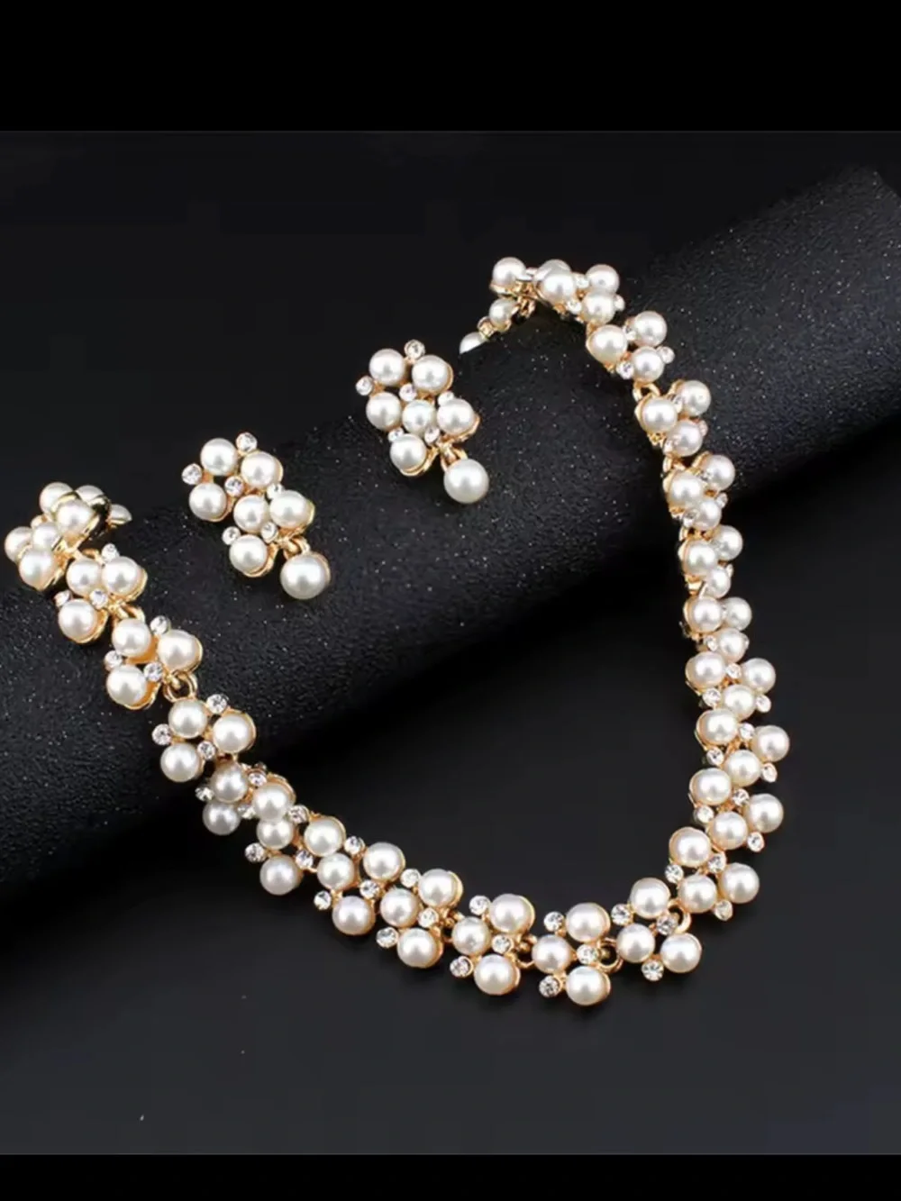 Pearl Cluster Necklace and Drop Earrings set - Ivory and Gold